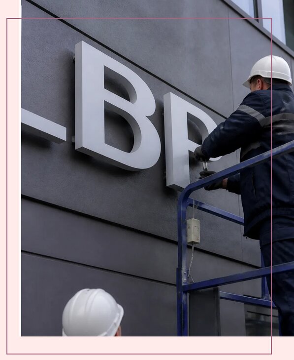 Изготовление и монтаж наружных букв на подложке в Волгограде